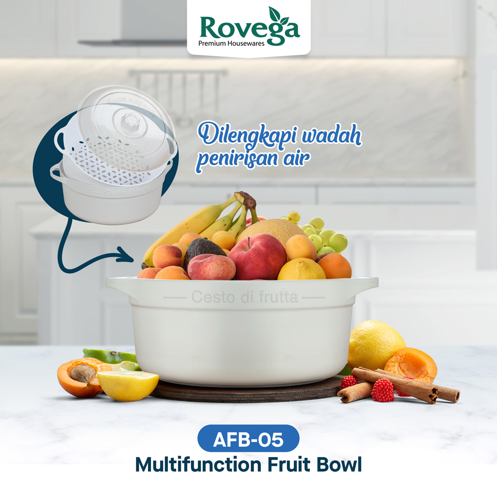 Rovega Tempat Pencuci dan Pengering Buah + Sayuran 2in1 Apple Fruit Bowl Multifungsi AFB